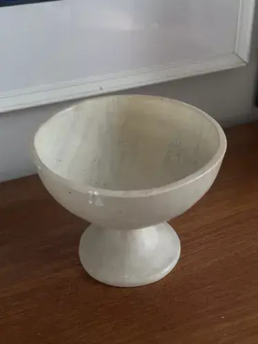 Thumbnail: Vintage Handmade Cream Natural Soapstone Pedestal Fruit bowl