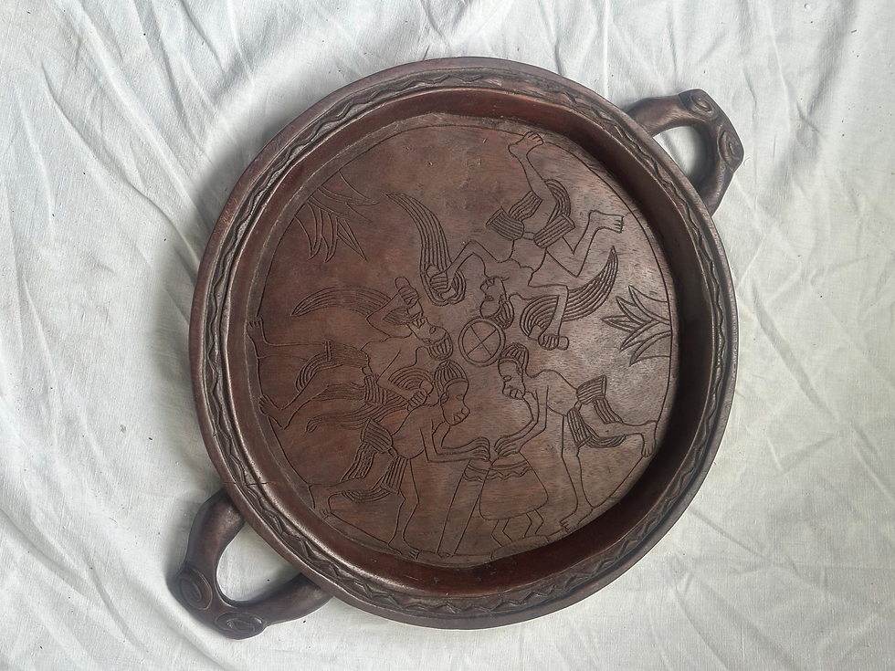 Thumbnail: Vintage West African Rustic Carved Wood Handled Serving Tray