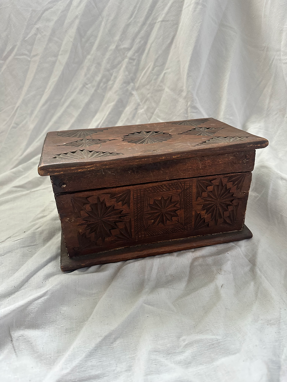 Thumbnail: Antique 19th Century French Bretagne Style Carved Wooden Trinket Box