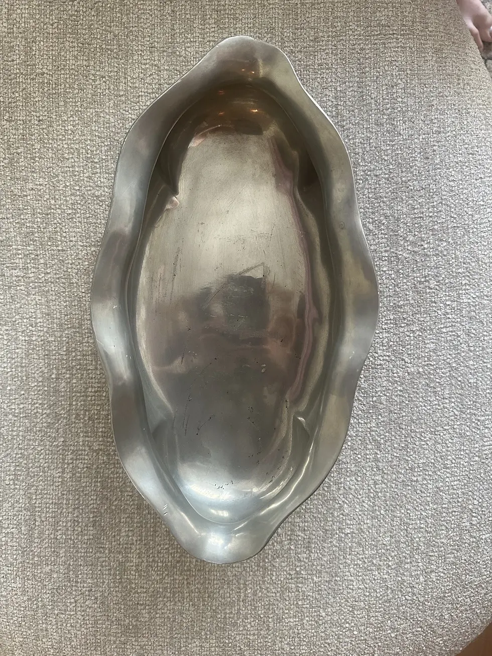 Thumbnail: Antique Portuguese Very Heavy & Stamped Solid Pewter Large Bowl/Server