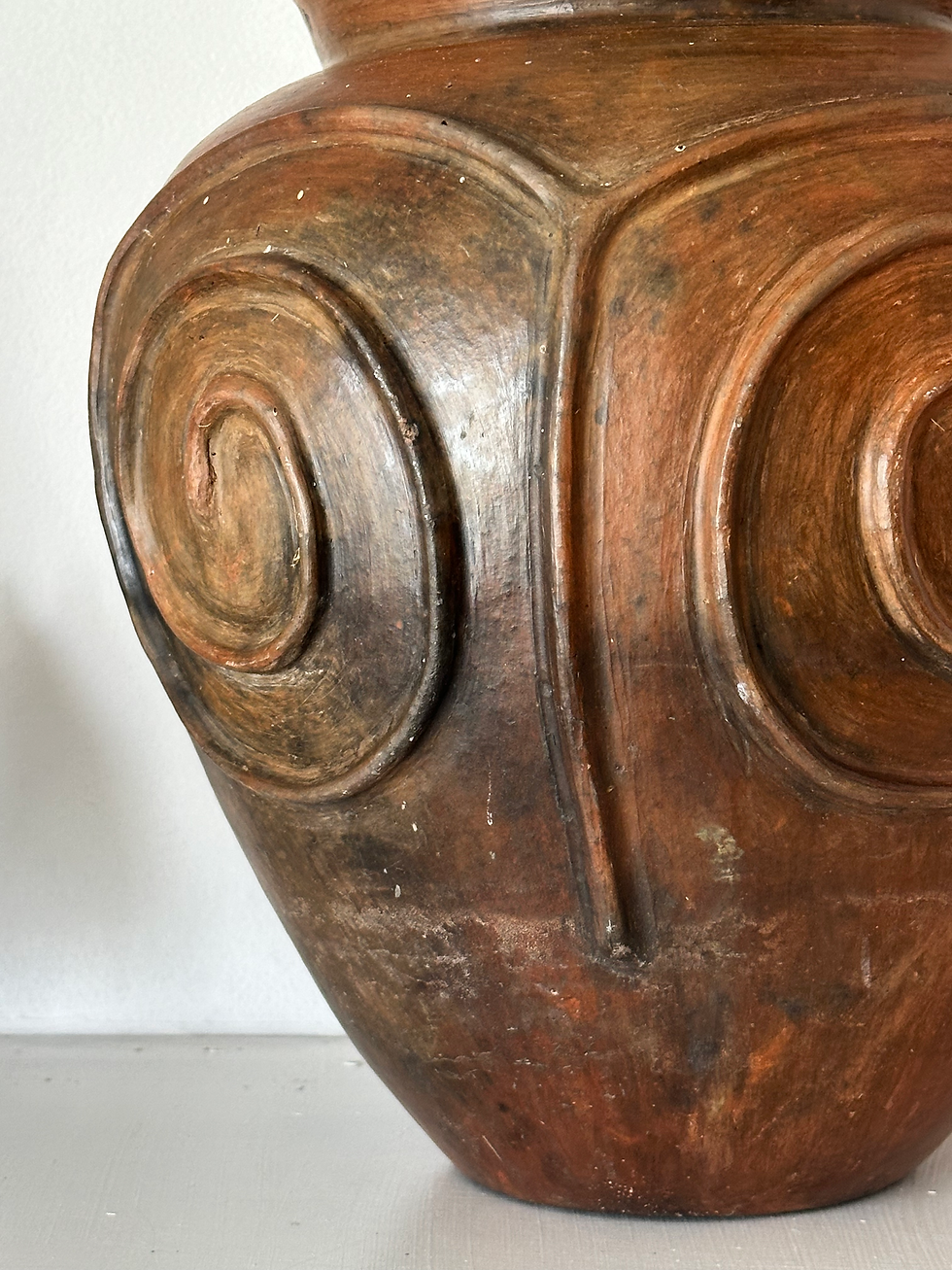 Thumbnail: XL Handmade Ghanaian Terracotta Bulbous Vase Swirl Design Folk Art Pottery