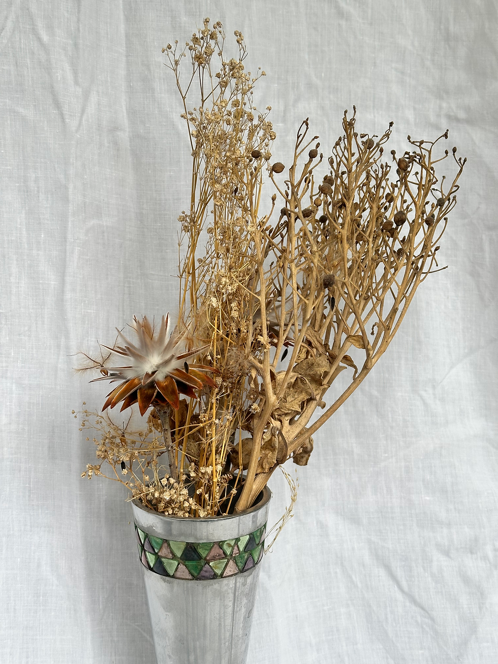 Thumbnail: Vintage Cast Aluminum/Mosaic Trumpet Vase