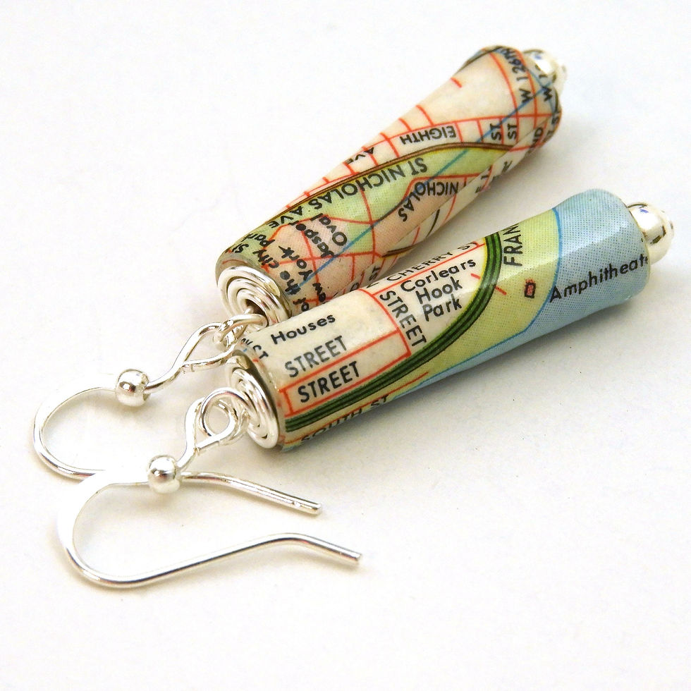 Thumbnail: Upcycled Manhattan map earrings on a white background,