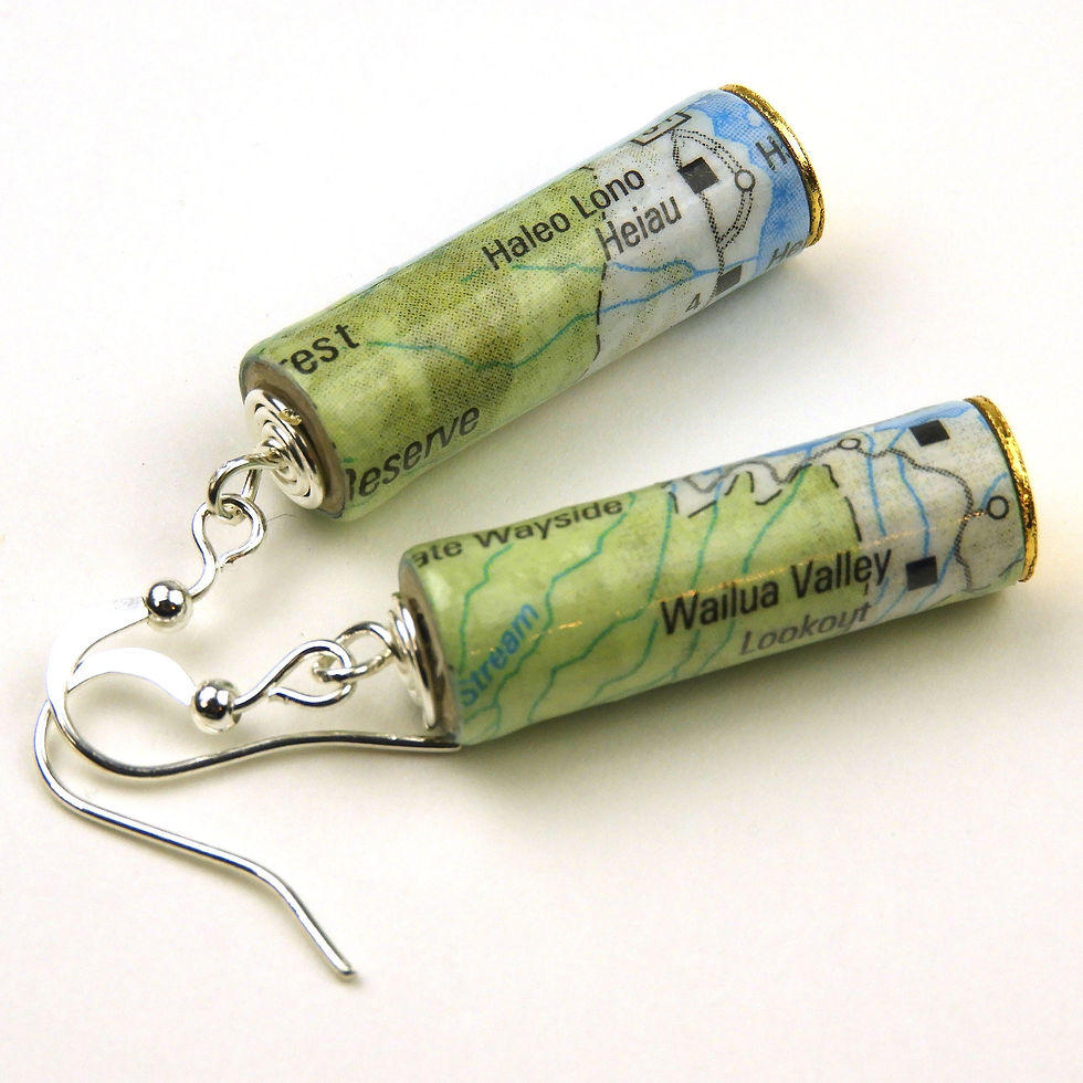 Thumbnail: Vintage maui map earrings on a white background.