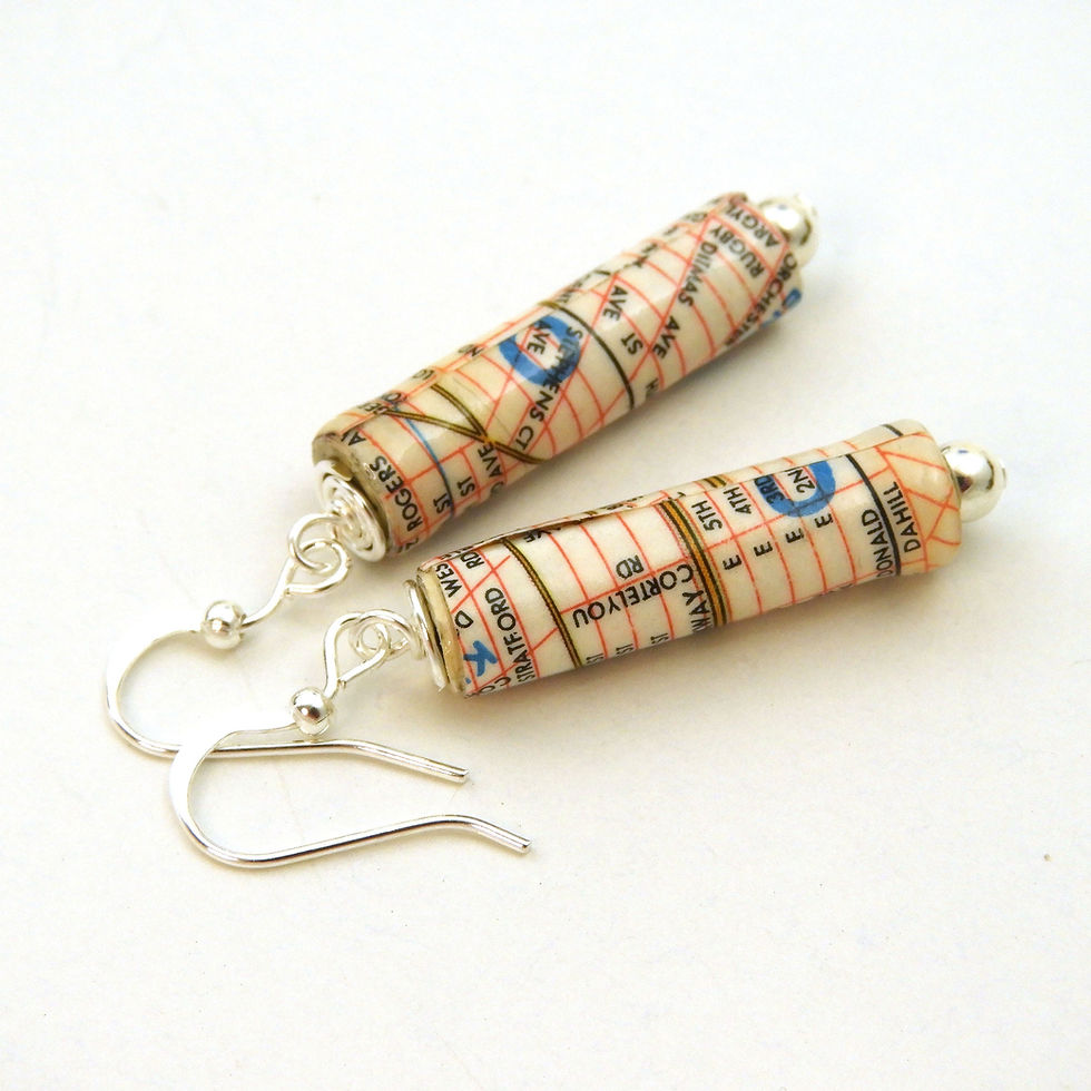 Thumbnail: Upcycled Brooklyn, NY map earrings on a white background.