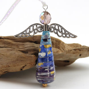 Shades of Blue Abstract Paper Bead Angel Ornament