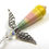 Thumbnail: Blue, pink, and yellow pastel paper bead angel ornament laying diagonally, head first, on a white background.