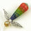 Thumbnail: Blue, green, and red paper bead angel ornament laying diagonally, head first, on a white background.