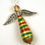 Thumbnail: Red, green, and gold striped paper bead angel ornament laying diagonally on a white background.