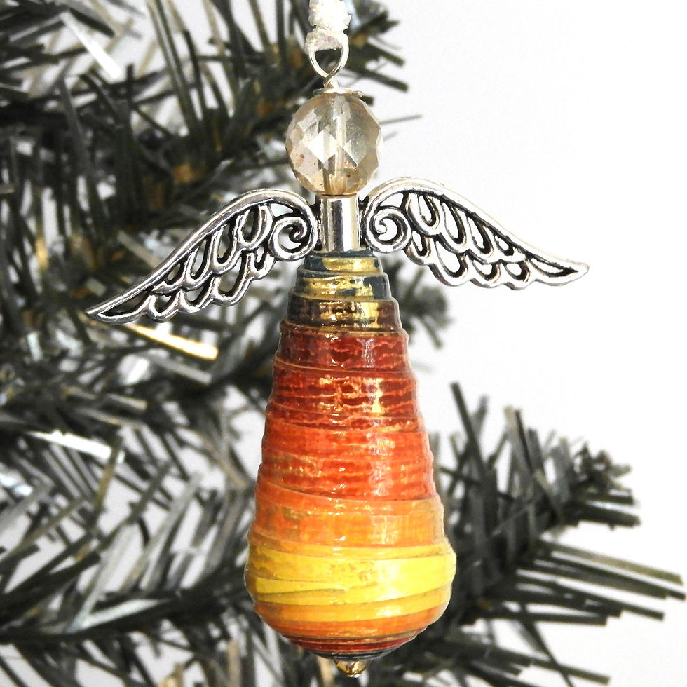 Thumbnail: Sunset paper bead angel hanging from Christmas tree.