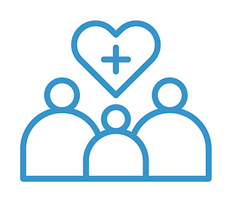 An icon of three people and a heart in the middle indicating receiving care