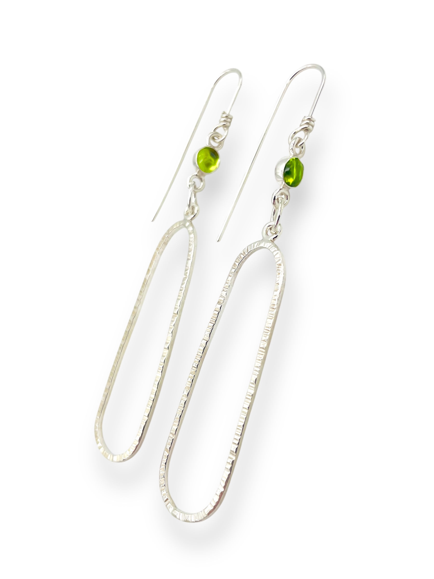Long Peridot Hammered Danglers