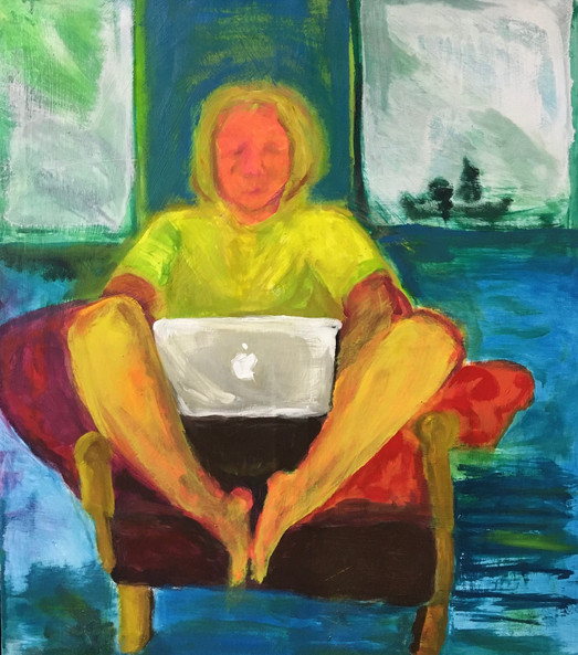 Die Schreiberin im Konflikt, Acryl, 80x100cm 2021