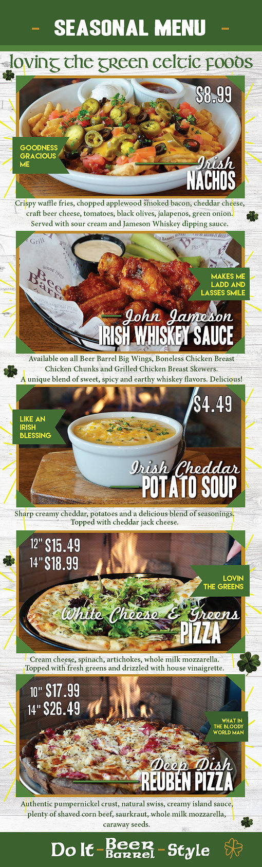 Beer Barrel Pizza Grill Seasonal Menu
