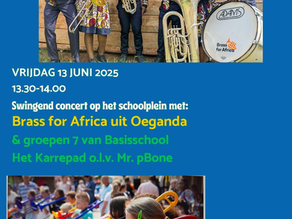 BRASS FOR AFRICA uit Oeganda geeft een swingend concert op het schoolplein van Het Karrepad op vrijdag 13 juni 2025!