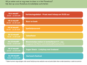 Activiteiten in het Floreshuis in de maand maart!