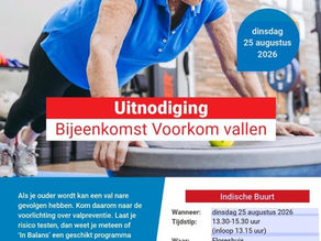 Uitnodiging bijeenkomst Voorkom vallen op dinsdag 25 augustus a.s. in het Floreshuis!