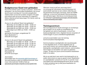 Budgetcursus "Goed met geldzaken" met de start op 12 mei 2025 om 19.30 uur 's avonds in het Floreshuis.