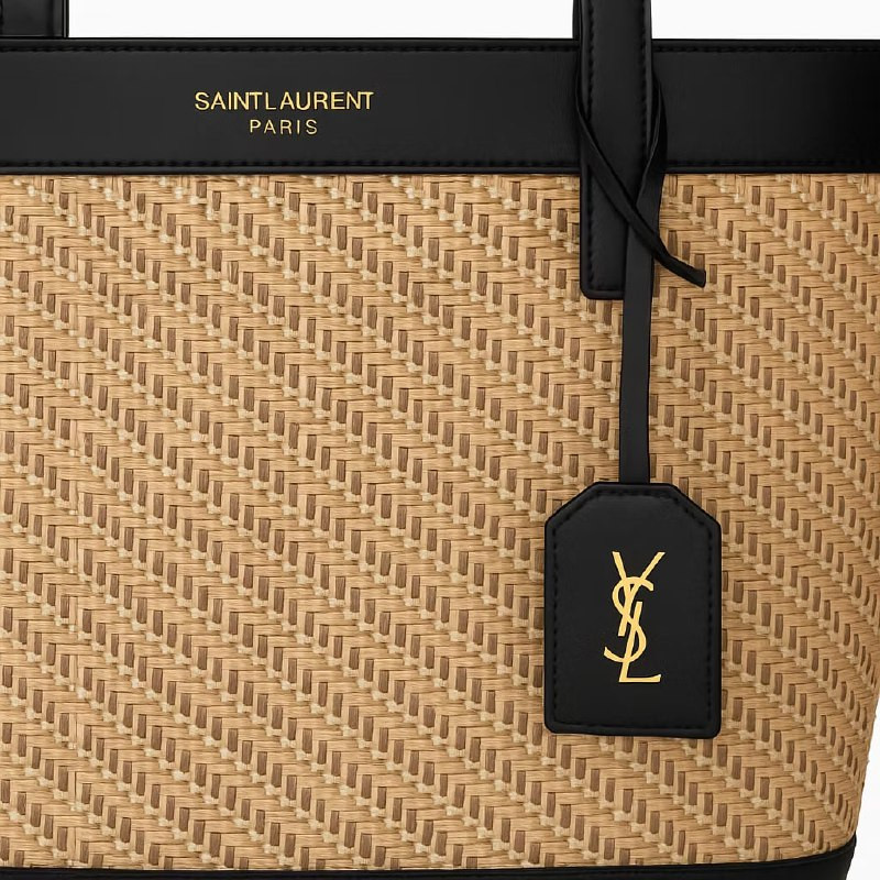Thumbnail: Saint Laurent Paris Woven & Black Leather Tote Set
