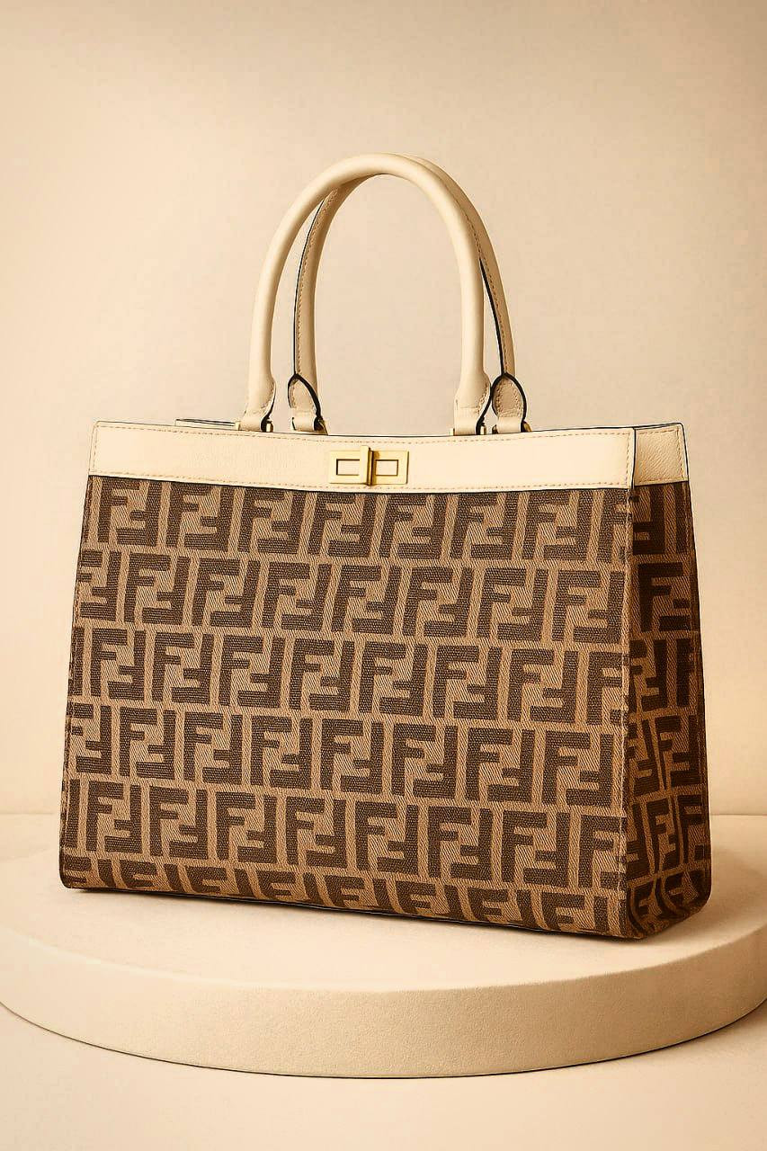 Thumbnail: Fendi Classic Brown & Gold Fabric Bag