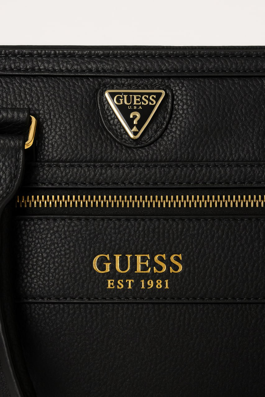 Thumbnail: Guess Black Large Tote Bag with Gold Details