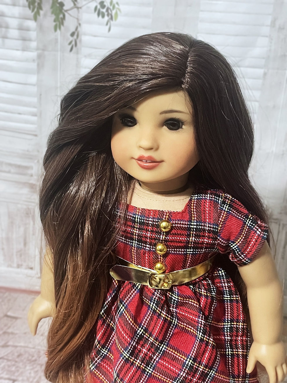 Thumbnail: Red Plaid Dress and Gold Belt Set Made for 18 Inch Doll Brands