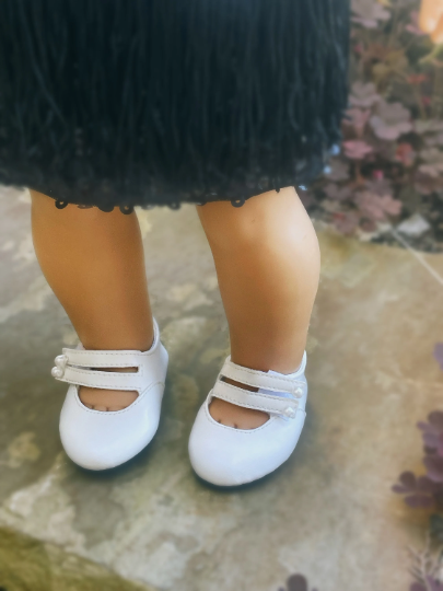 Thumbnail: Edwardian Double Strap Shoes in White for American Girl Gotz & 18” Dolls