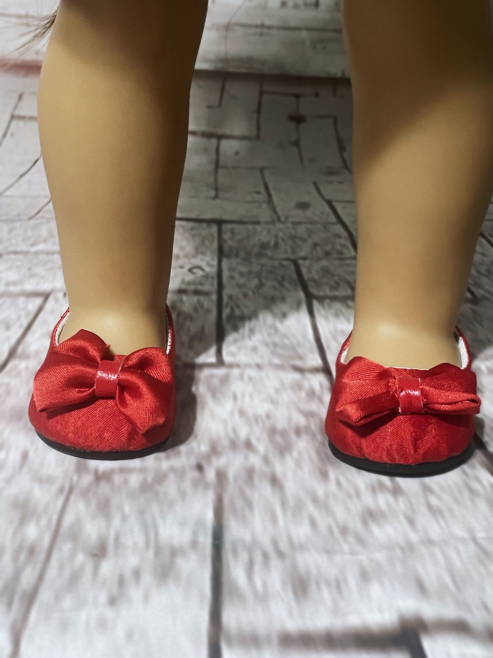 Thumbnail: Ruby Red Satin Bow Flats Made for 18 Inch Doll Brands
