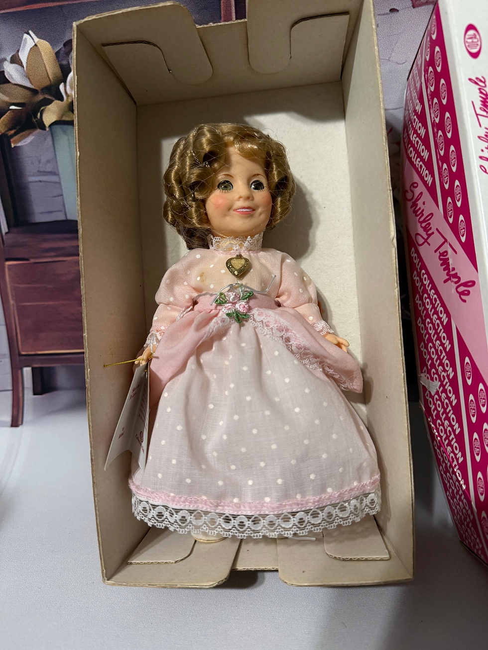 Thumbnail: Adopt Me - 8” Ideal Toy Shirley Temple Doll in Pink Dress