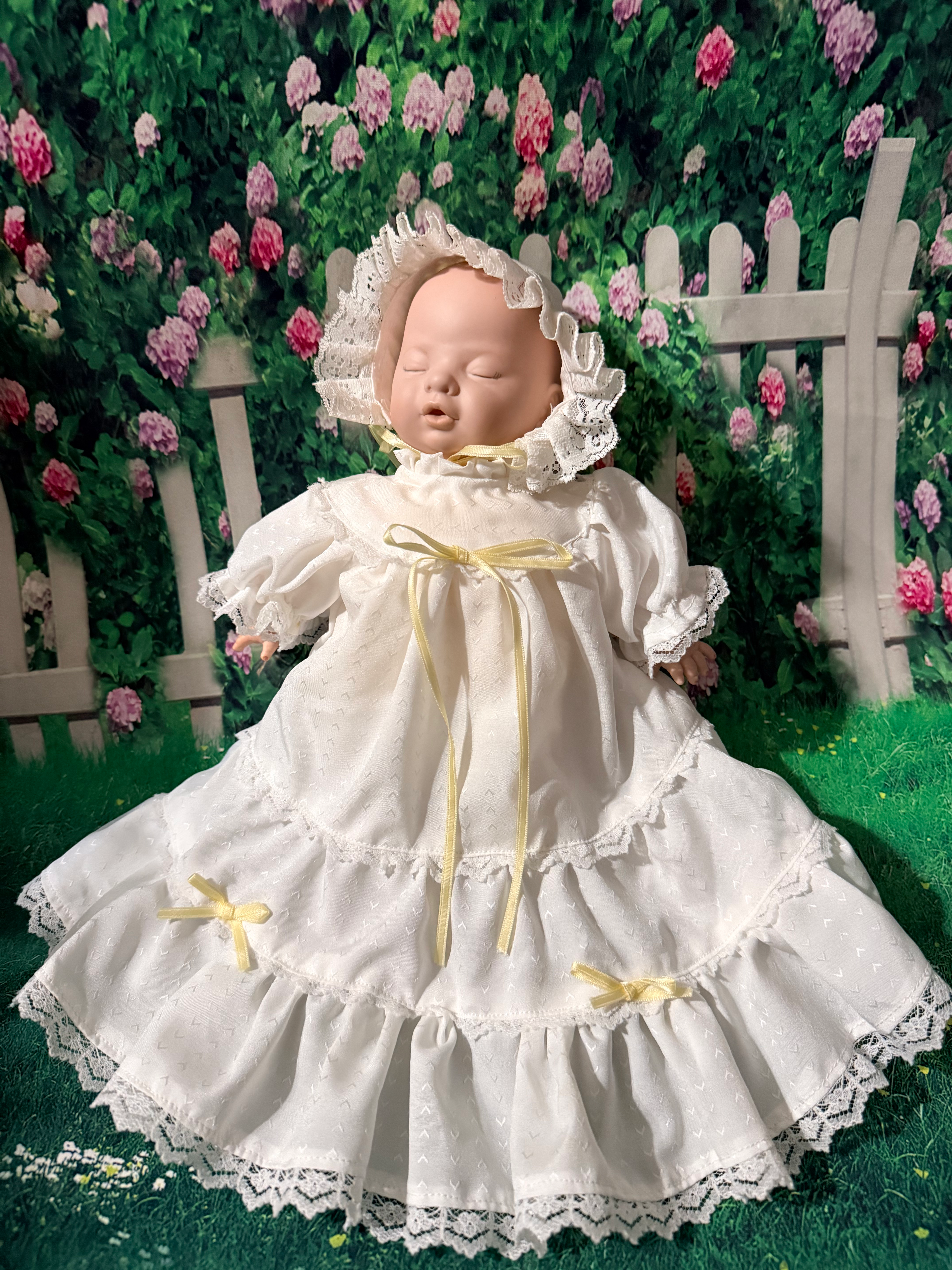 Adopt Me: 12” Bisque and Cloth Mini Sleeping Baby in Nightgown Bonnet
