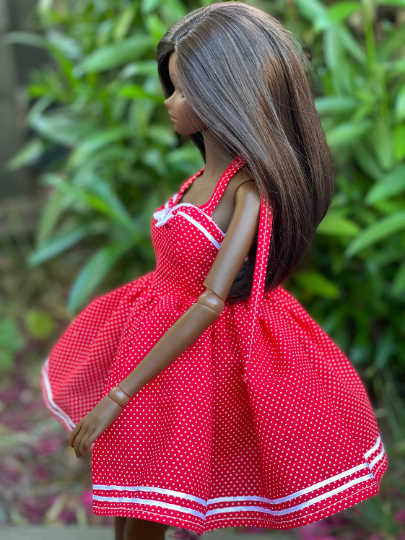 Thumbnail: Love in the Afternoon - Ruby Red Micro Dot Dress Halter for 1/3 BJD & Smart Doll