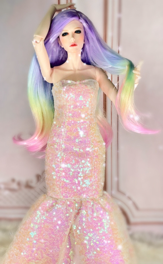 Thumbnail: Wig Size 8" Style Name: COLORTASTIC Sasha in Rainbow Fantasy Ombre Dyed Wig