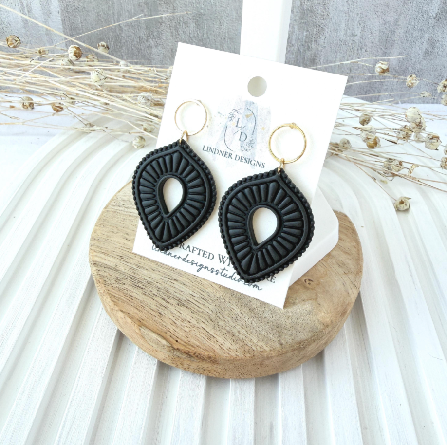 Thumbnail: Matte Black Boho Teardrop Earrings