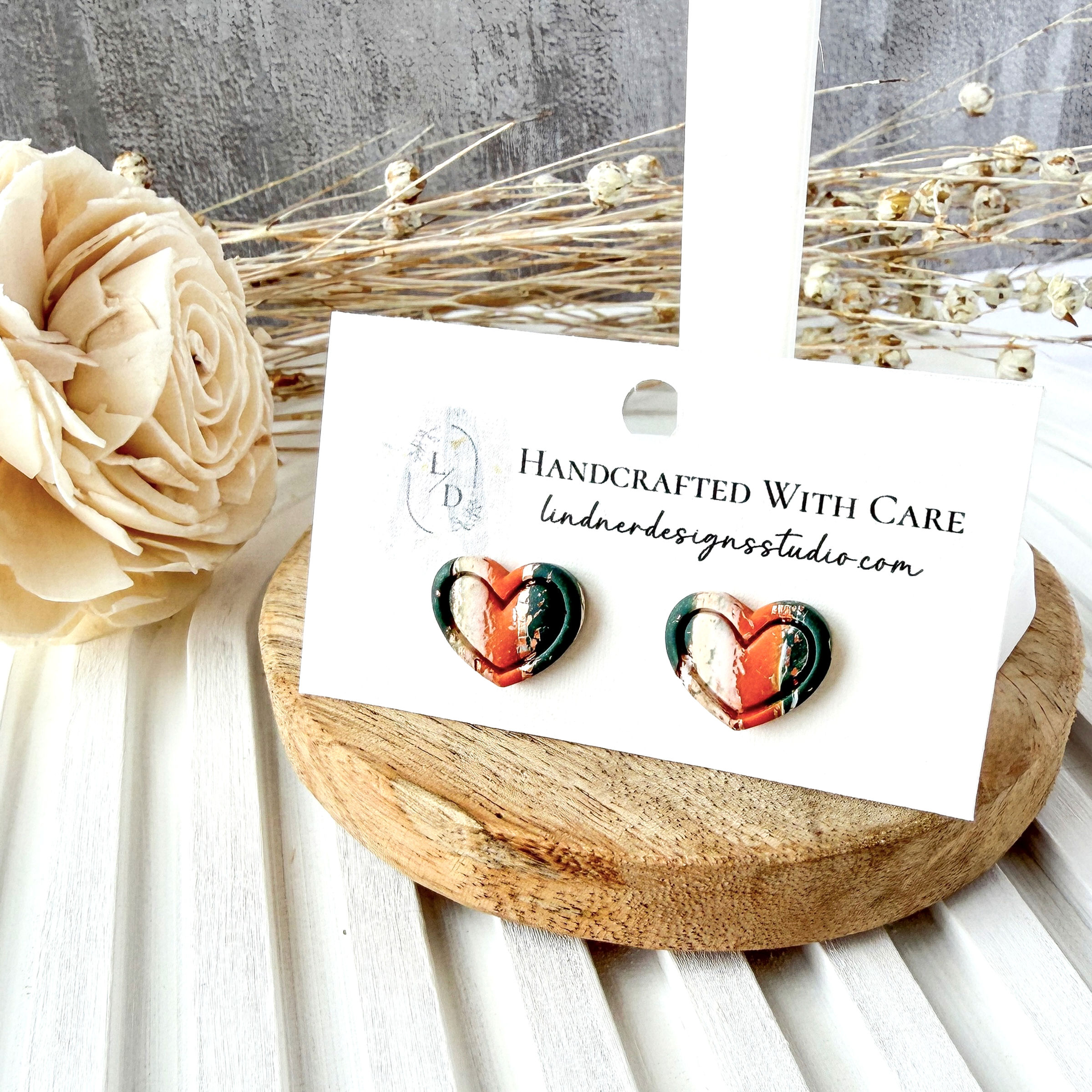 St Patrick's Day Irish Flag Marble Heart Studs