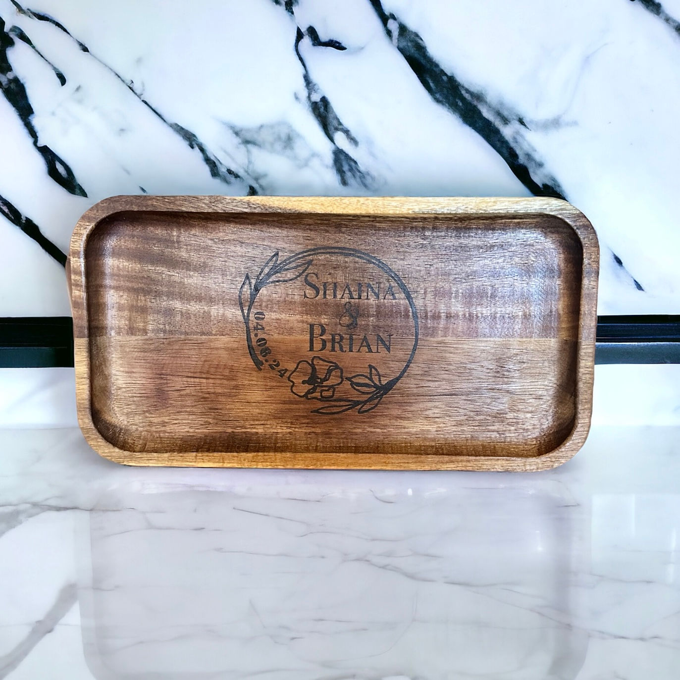Acacia Wood Tray with Custom Design