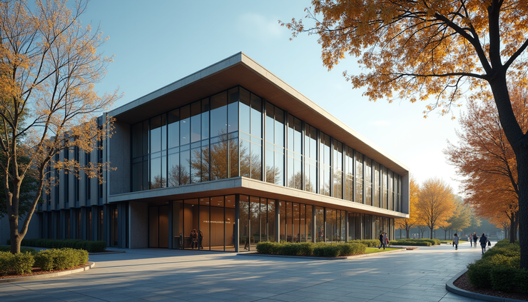 Eye-level view of a Peekskill office building with a focus on its main entrance