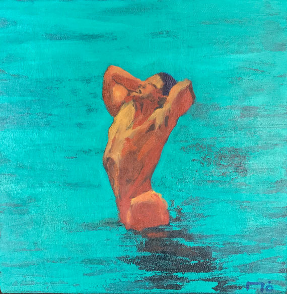 man, torso, nude, sea, turquoise 
