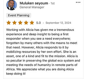 Muluken Mu Recommendation for Alicia Valdes, CEO at Global Eco Army, Global Eco Navy, Global Eco Air Force
