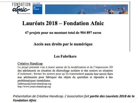 Nous sommes lauréats 2018 de la Fondation AFNIC !