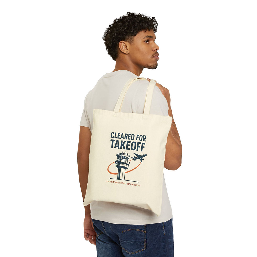Thumbnail: Cleared for Takeoff Tote Bag — Aviation Control Tower Canvas Tote