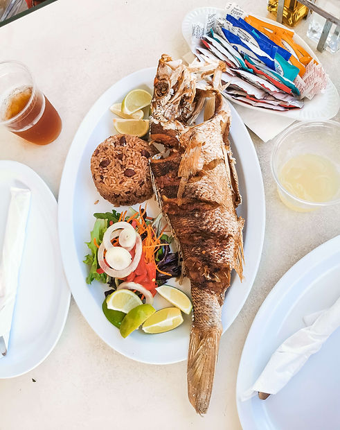 gegrillter red snapper Fisch mit Reise und Salat