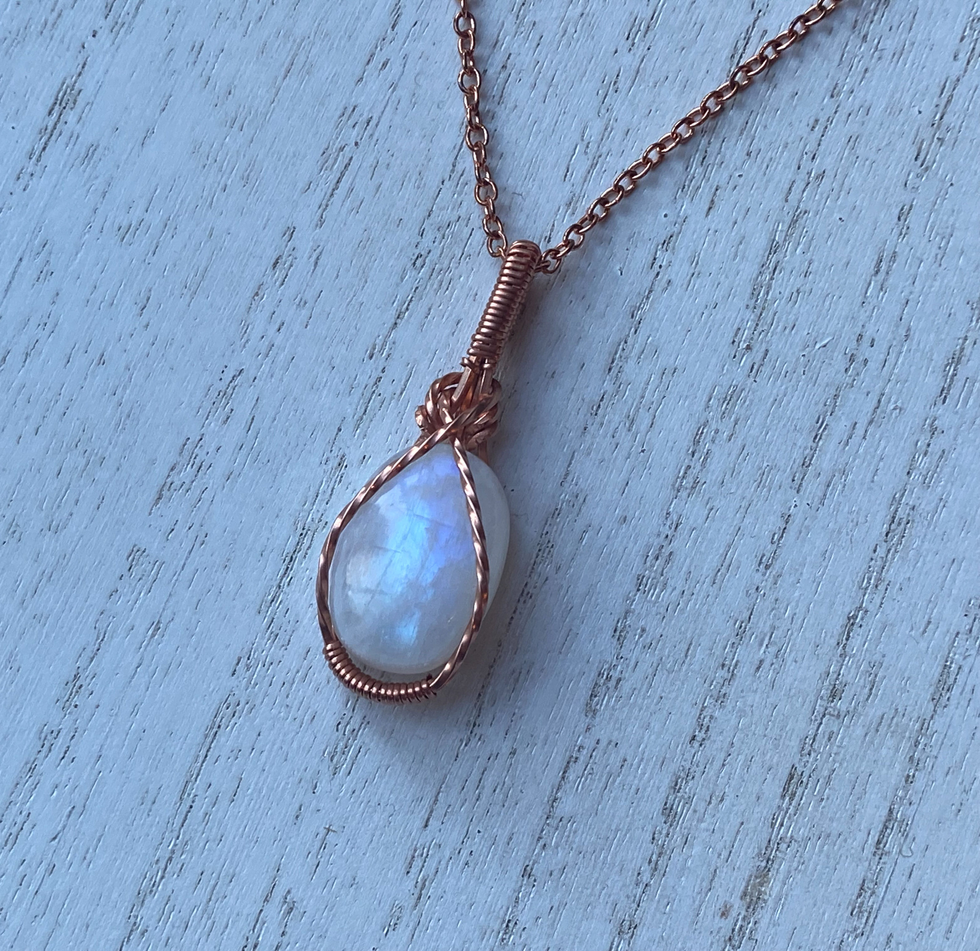 Copper wrapped Rainbow Moonstone