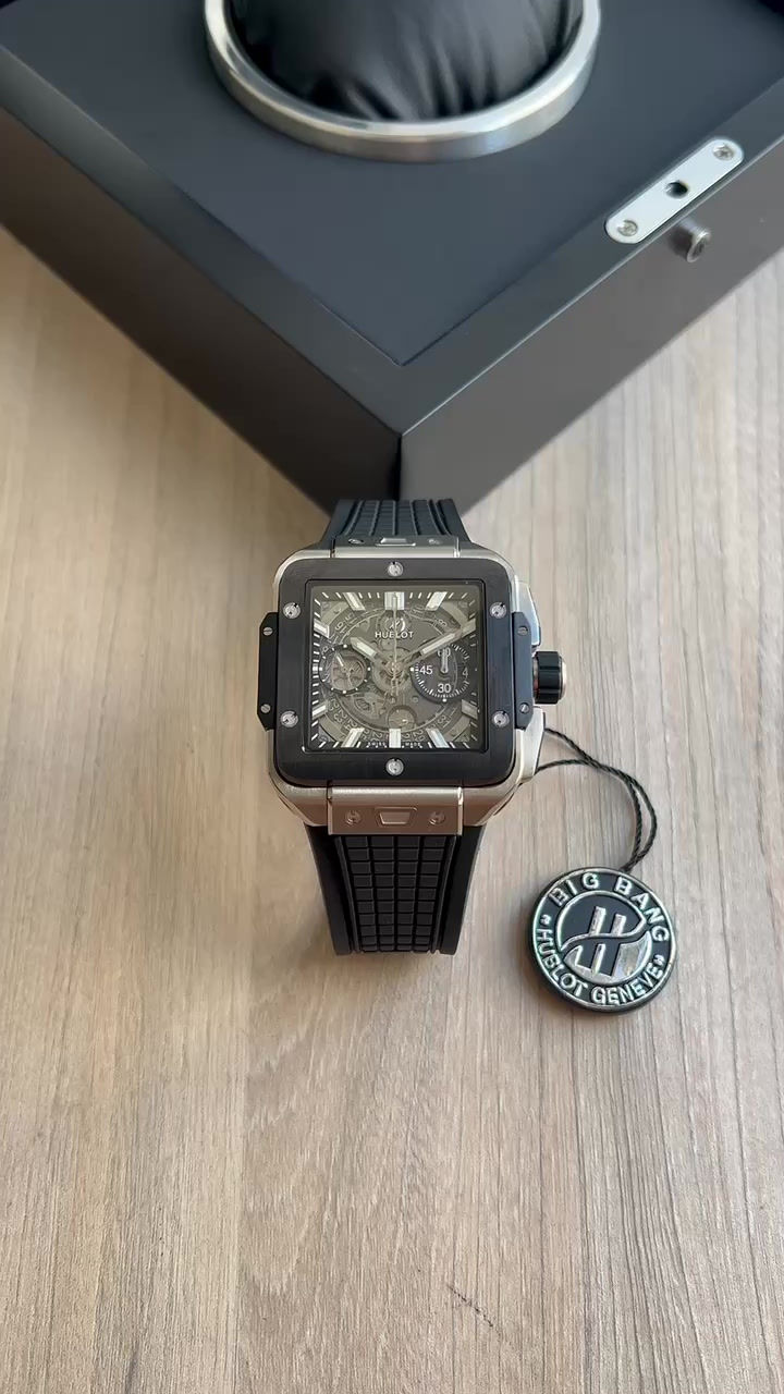 Miniatura: HUBLOT SQUARE BANG UNICO PRATA 42MM SUPER CLONE