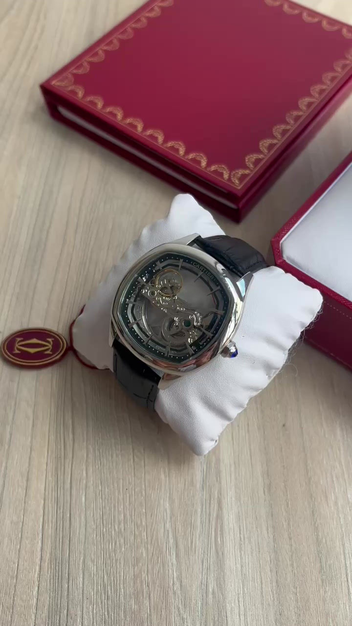 Miniatura: CARTIER DRIVE ESQUELETO PRATA COURO 43MM