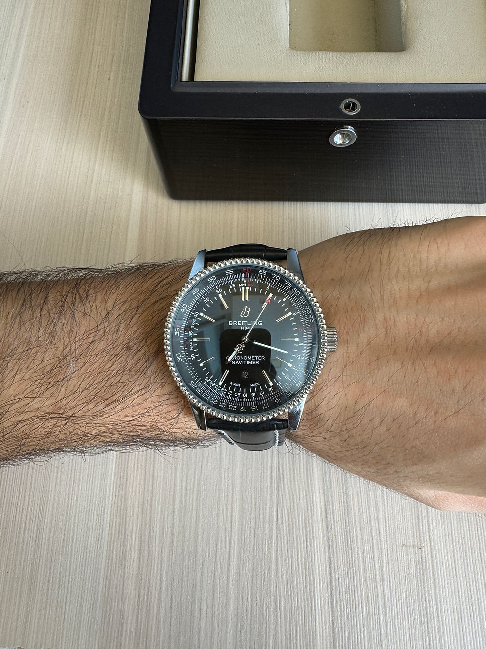 Miniatura: BREITLING NAVITIMER PRETO COURO AUTOMÁTICO 46MM
