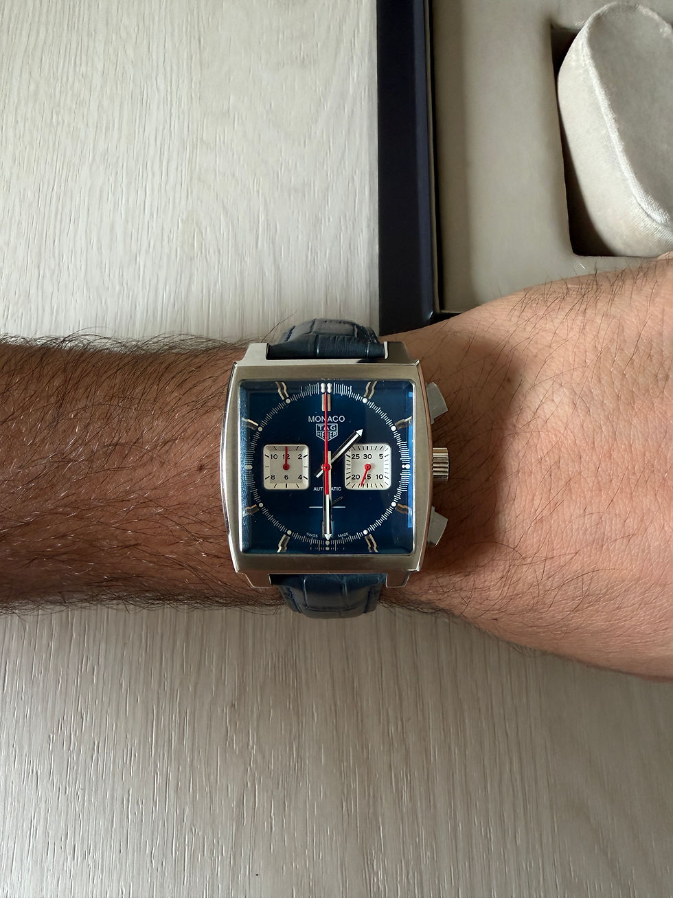 Miniatura: TAG HEUER MONACO PRATA AZUL COURO 42MM