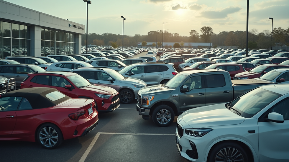 High angle view of a car dealership lot filled with various vehicles