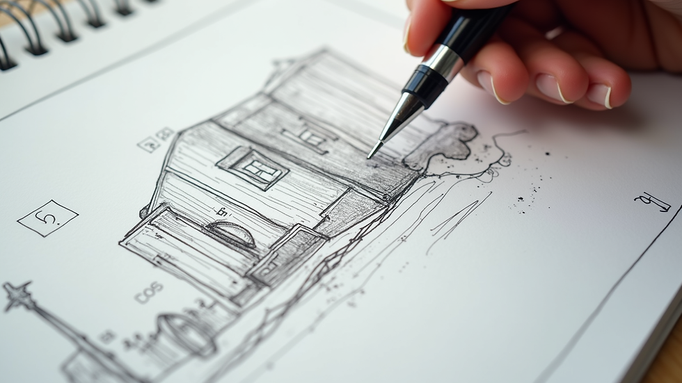 Close-up view of a storyboard sketch for an animation project