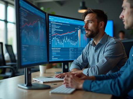 Modern office with social media analytics screens
