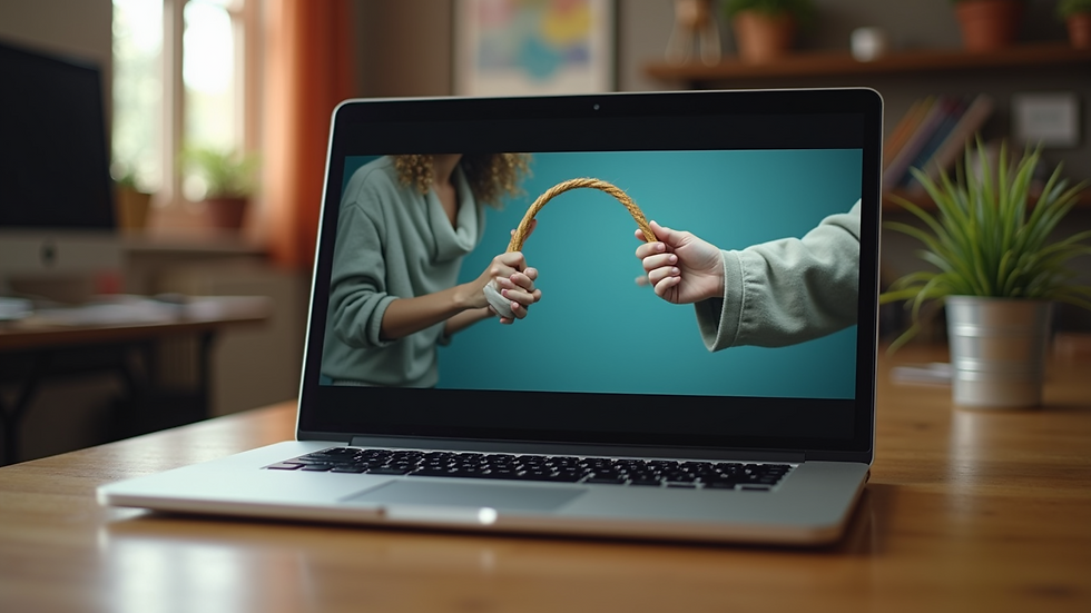 Eye-level view of a laptop displaying a nonprofit awareness video
